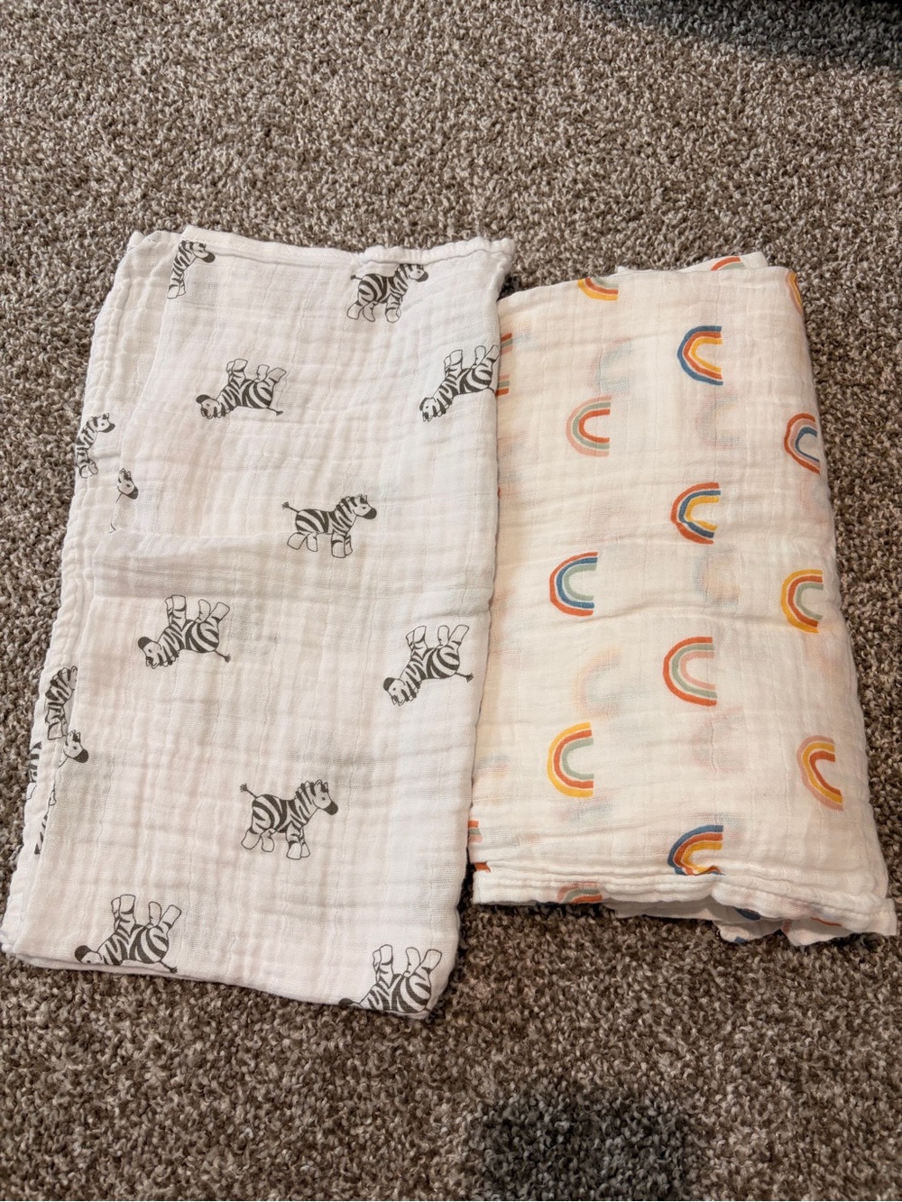 Kids Muslin Swaddle Set - White Zebra & Rainbow Print